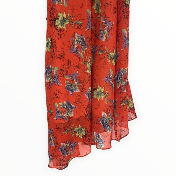 Adelyn Rae Orange Floral Off Shoulder Ruffle Asymmetrical Hem Dress size XS - Picture 9 of 13